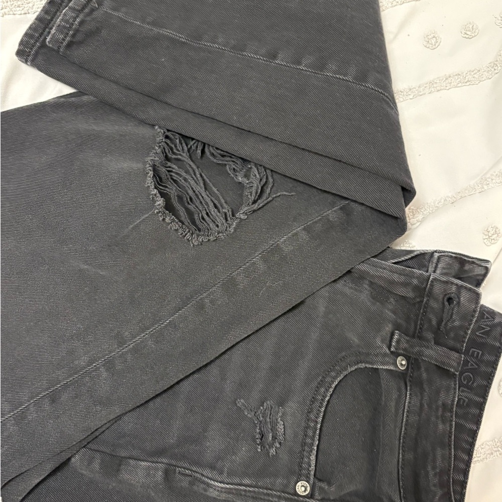 American Eagle Washed Black Ripped Mom Jeans